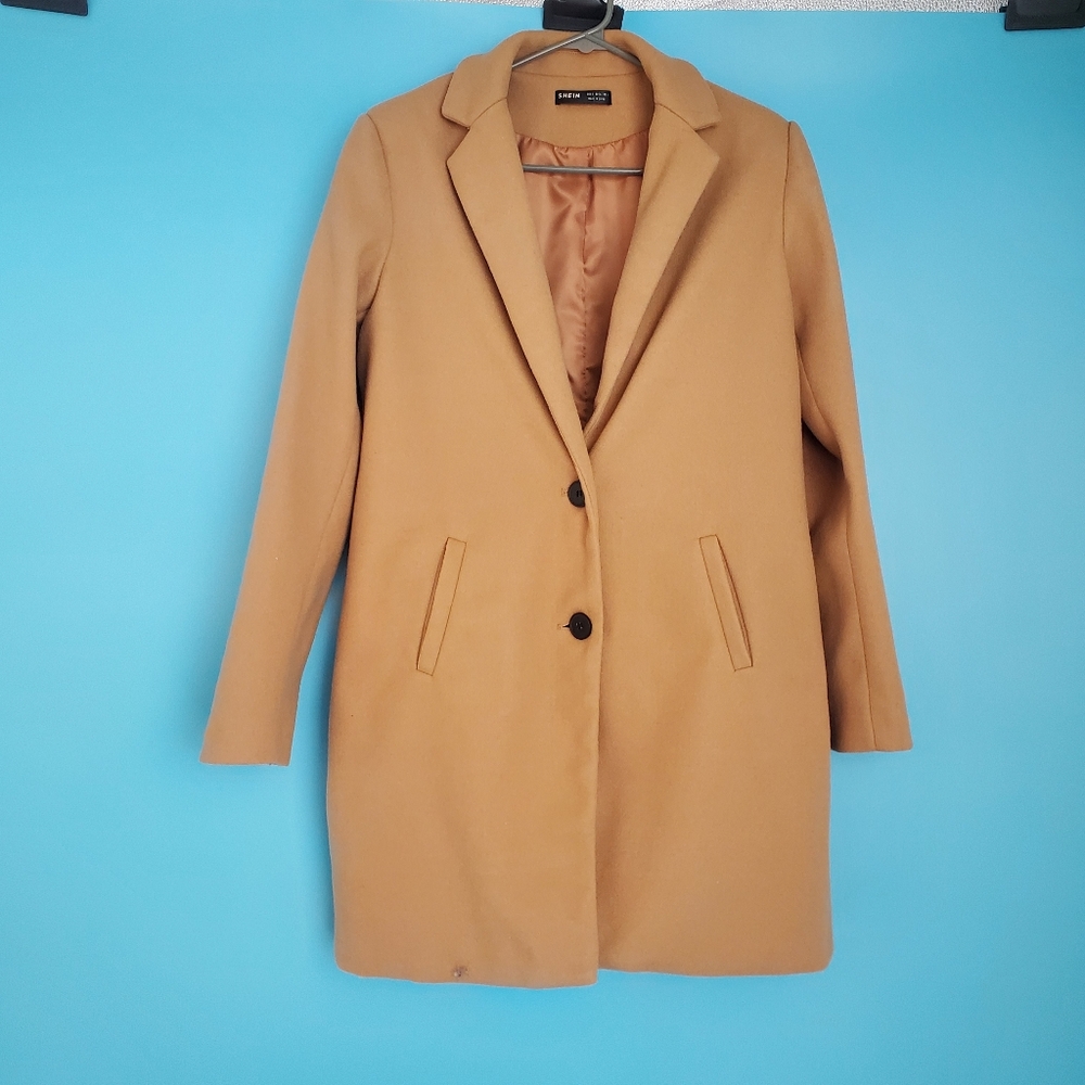 SHEIN Pea Coat Size 4 Tan 2-Button